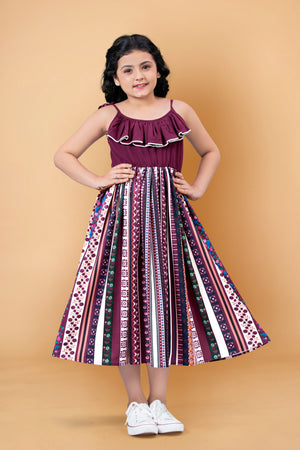 Girl’s Crepe Digital Print Calf Length Dress