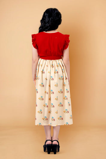 Girl’s Crepe Floral Printed Calf Length Dress