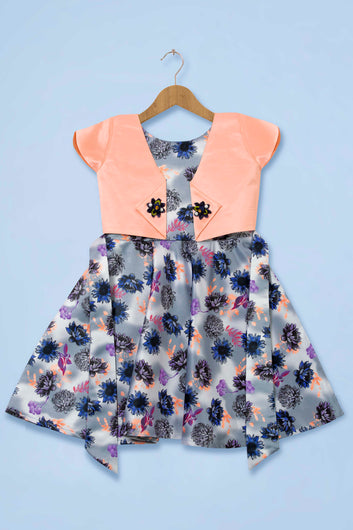 Baby Girl’s Floral Print Shrug Style Midi Dress/Frock