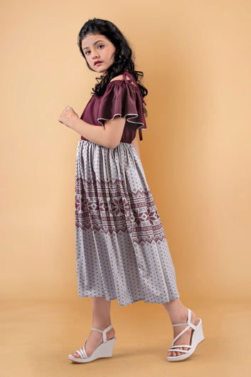 Girls Crepe Fit And Flare Calf Length Dress