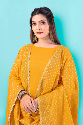 Women's Yellow Crepe Silk Salwar Suit Set
