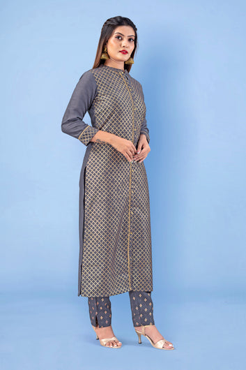 Women's Light Grey Crepe Silk Salwar Suit Set