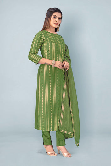 Women’s Olive Green Crepe Silk Salwar Suit Set