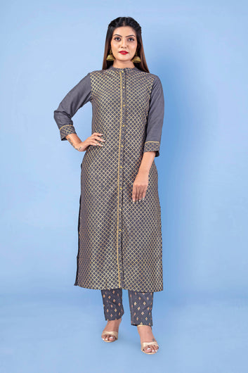 Women's Light Grey Crepe Silk Salwar Suit Set