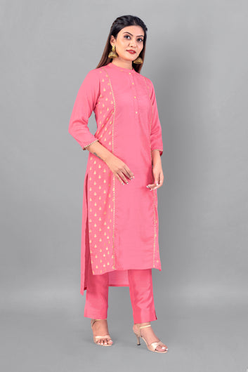 Women's Baby Pink Crepe Silk Salwar Suit Set