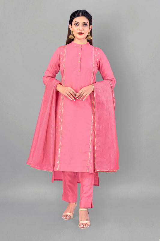 Women's Baby Pink Crepe Silk Salwar Suit Set