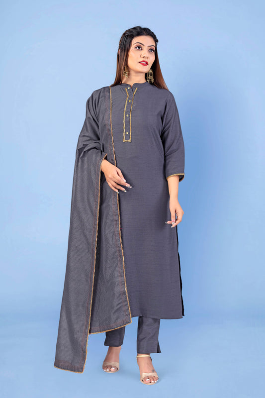Women's Grey Crepe Silk Salwar Suit Set