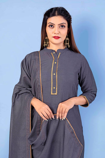 Women's Grey Crepe Silk Salwar Suit Set