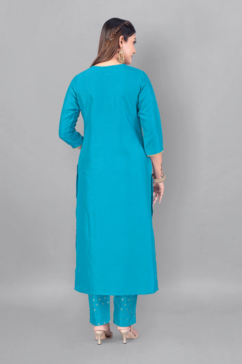 Women's Light Blue Crepe Silk Salwar Suit Set