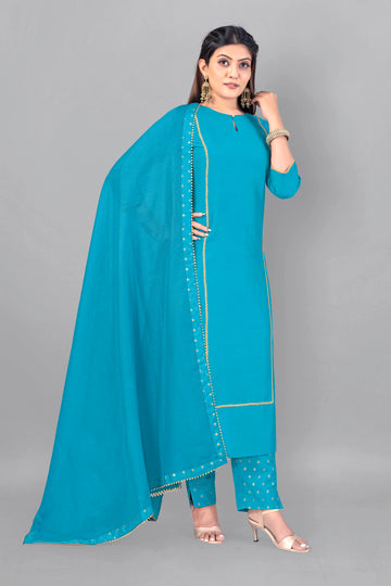 Women's Light Blue Crepe Silk Salwar Suit Set