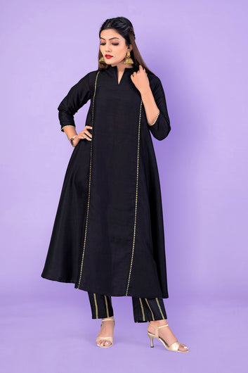 Women's Black Crepe Silk Salwar Suit Set