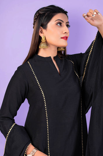 Women's Black Crepe Silk Salwar Suit Set