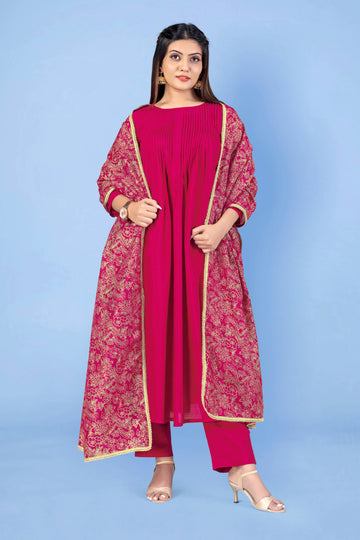 Women Pink Crepe Silk Salwar Suit With Dupatta Set