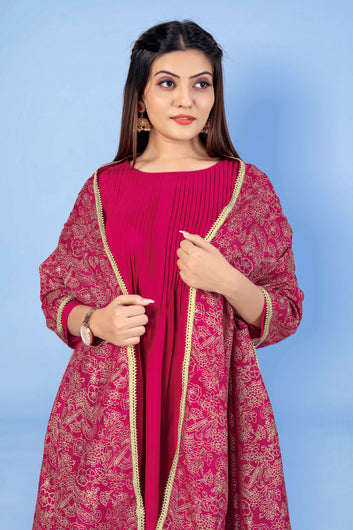 Women Pink Crepe Silk Salwar Suit With Dupatta Set