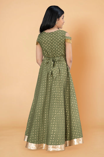 Girls Crepe Silk Maxi Length Foil Printed Dress