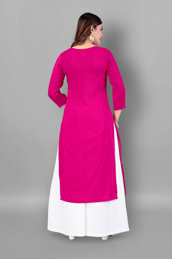 Women Pink Chinnon Pigment Printed Straight Readymade Kurti
