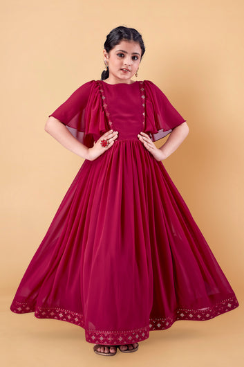 Girls Georgette Maxi Length Embroidered Dress