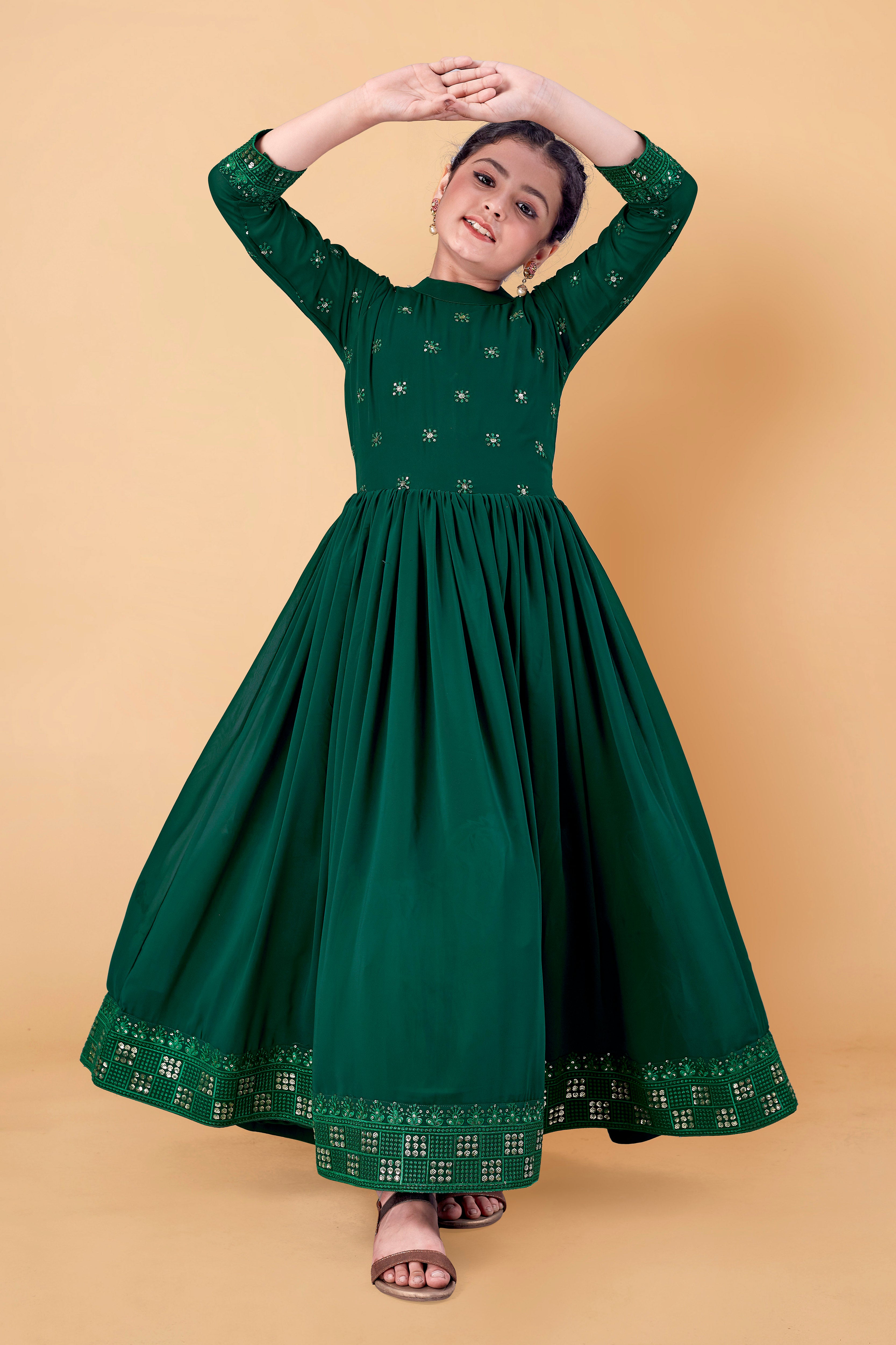 Dark Green Ethnic Gown, Printed, Stitched at Rs 2695/piece in Ahmedabad |  ID: 25235903762