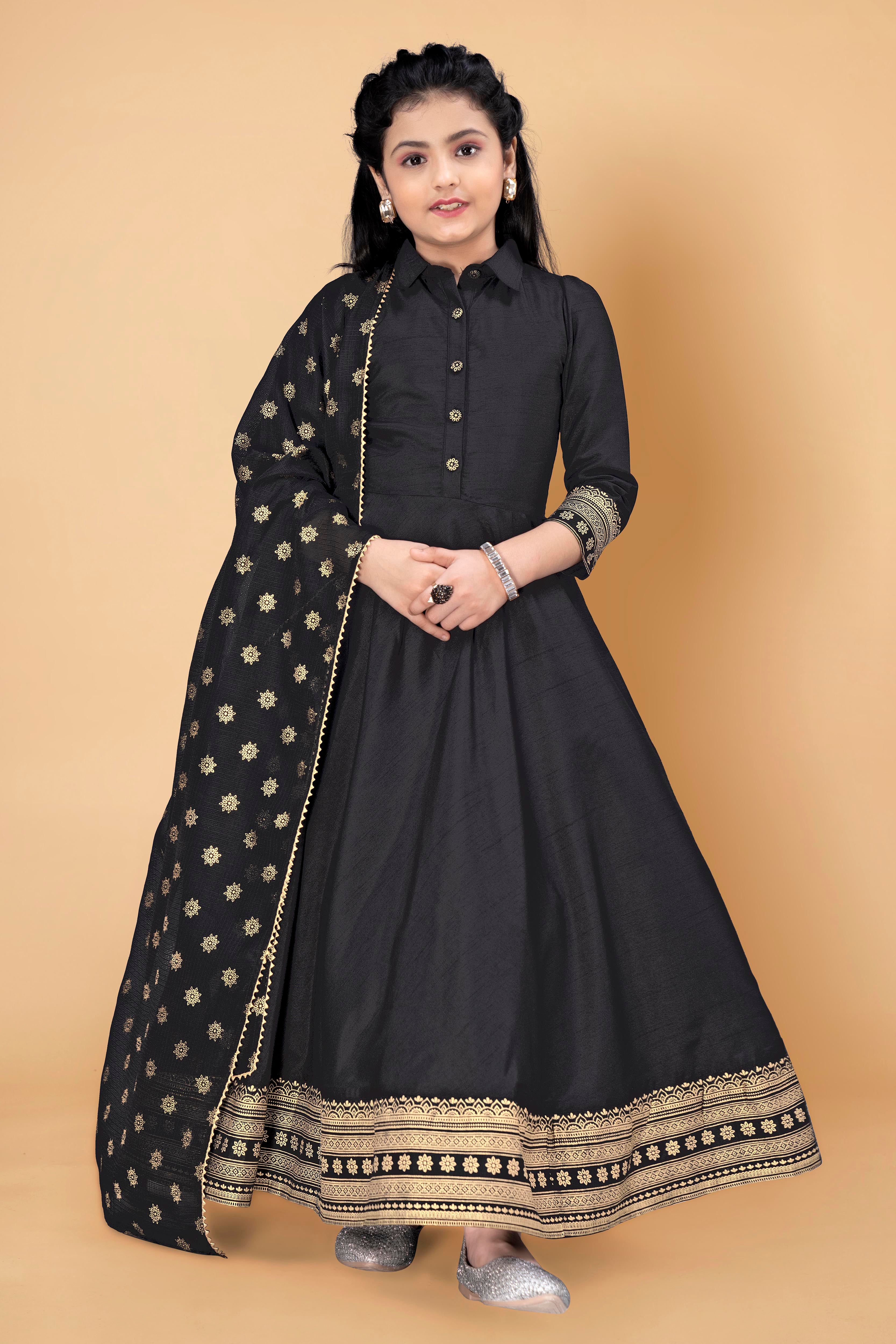 Buy Lavanya The Label Black Printed Maxi Dress With Dupatta (Set of 2)  online