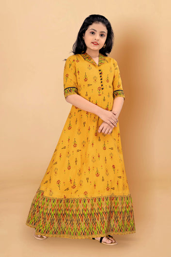 Girls Maxi Length Flared Pigment Print Gown
