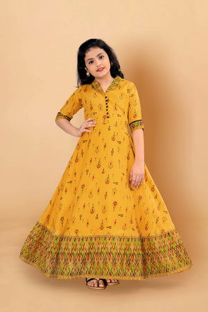 Girls Maxi Length Flared Pigment Print Gown