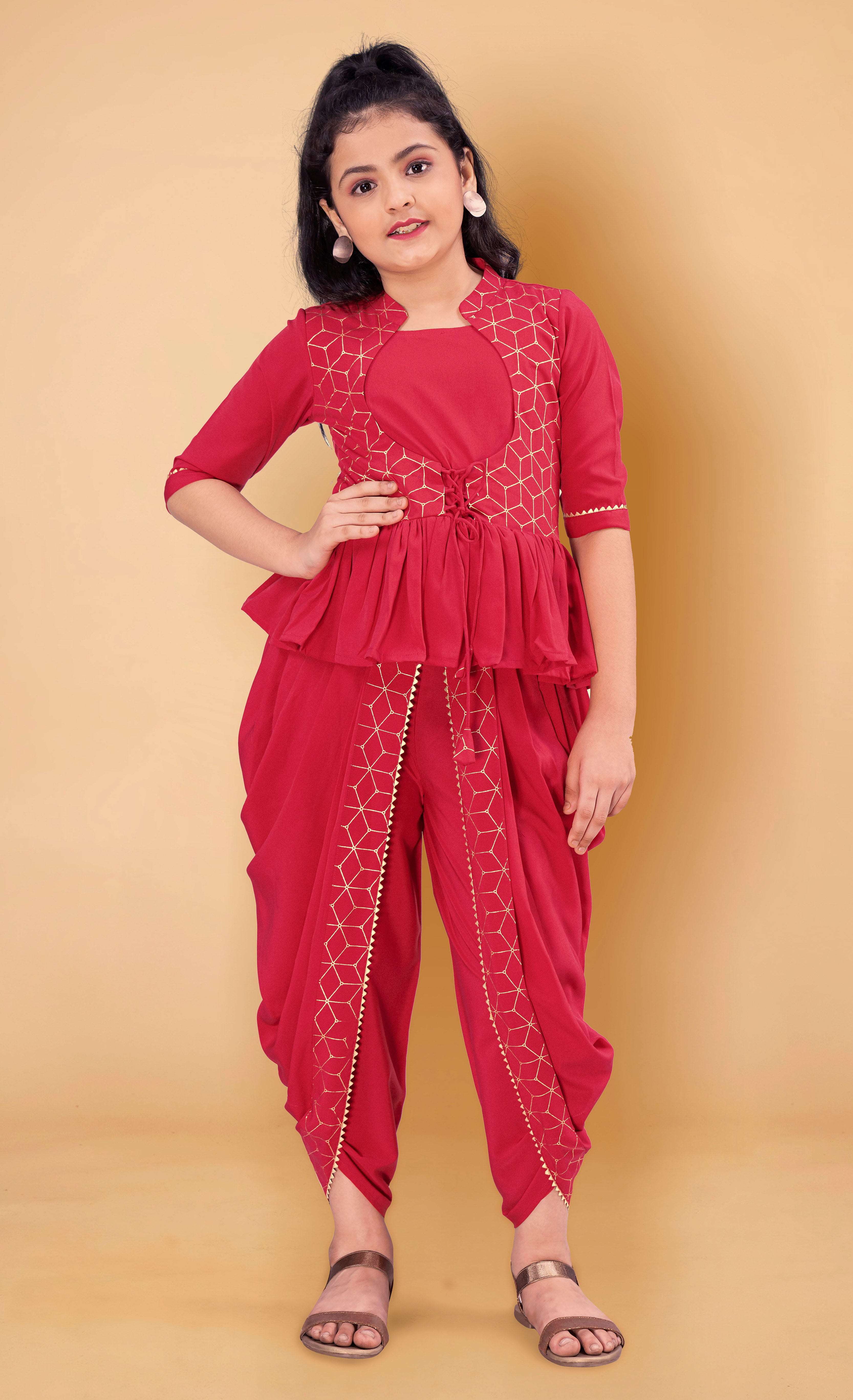 Buy Fashion Dream Girls Pink Foil Printed Crepe Peplum Top And Dhoti Set |  Girls Ethinc Set | Kids Wear | Ethnic Wear Online at Best Prices in India -  JioMart.