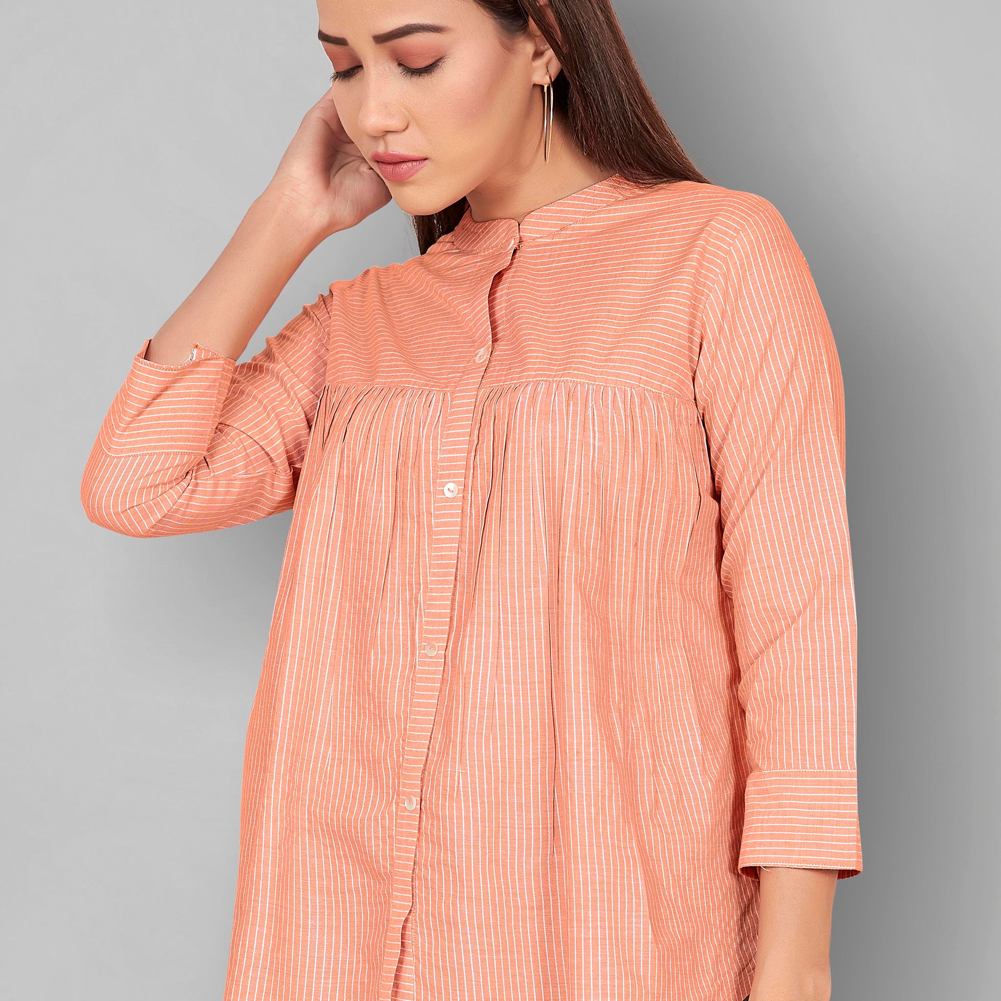 Women's Cotton Orange Stripe Printed Top