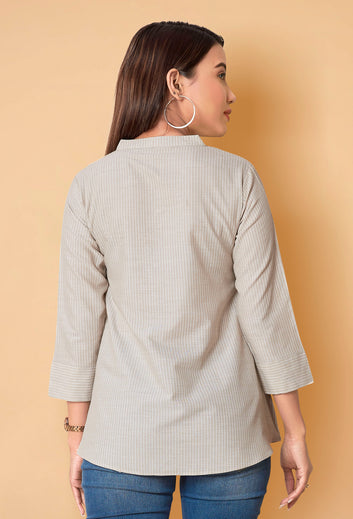 Women's Cotton Beige Stripe Printed Top