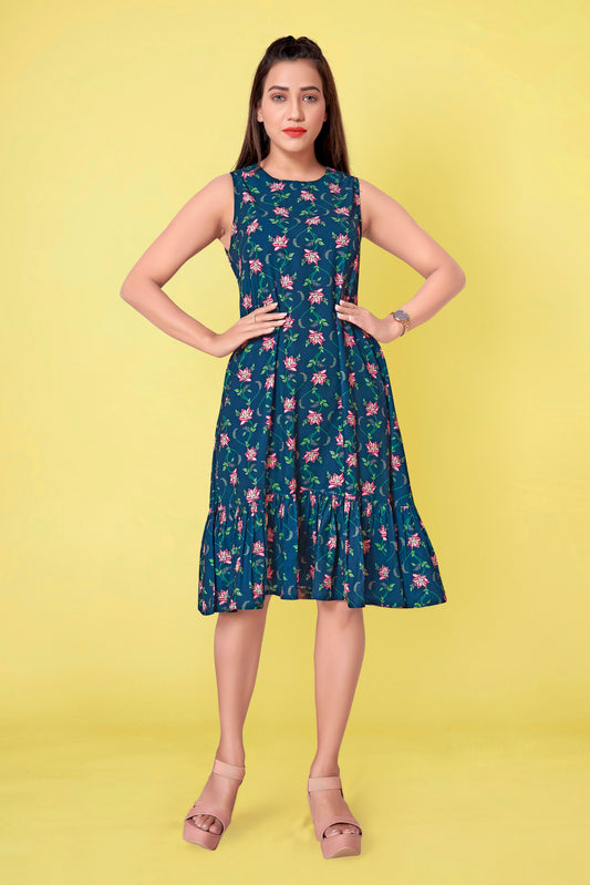 Women’s BSY Polyester Navy Blue Floral Print Dresses