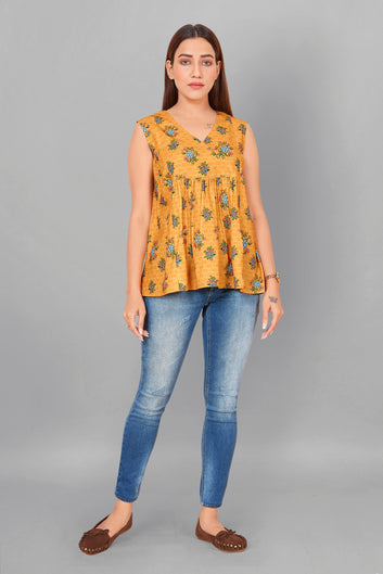 Women’s Mustard BSY Polyester Floral Print Top