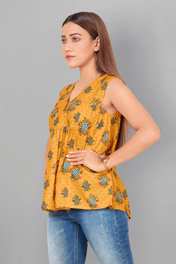 Women’s Mustard BSY Polyester Floral Print Top