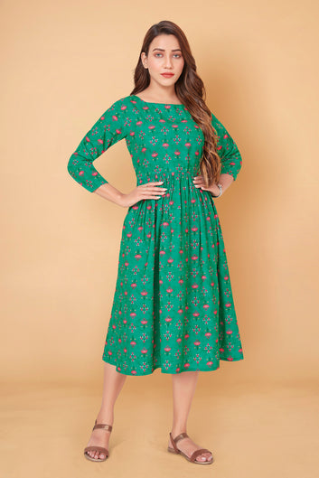 Women’s BSY Polyester Green Floral Print Dresses