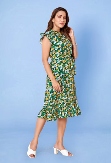 Women’s BSY Polyester Green Ruffle Floral Printed Dresses