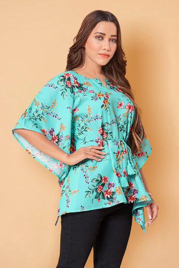 Women’s BSY Polyester Sky Floral Print Kaftan Top