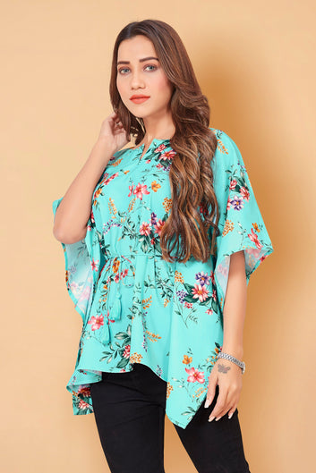 Women’s BSY Polyester Sky Floral Print Kaftan Top