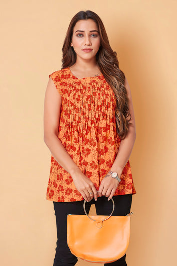 Women’s Orange Floral Print Top