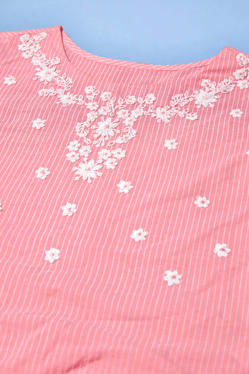 Women’s Pink Cotton Straight Readymade Kurti