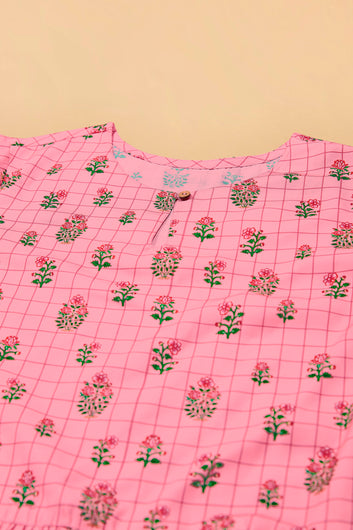 Women’s Light Pink Floral Print Ruffled Top