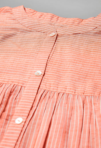 Women's Cotton Orange Stripe Printed Top
