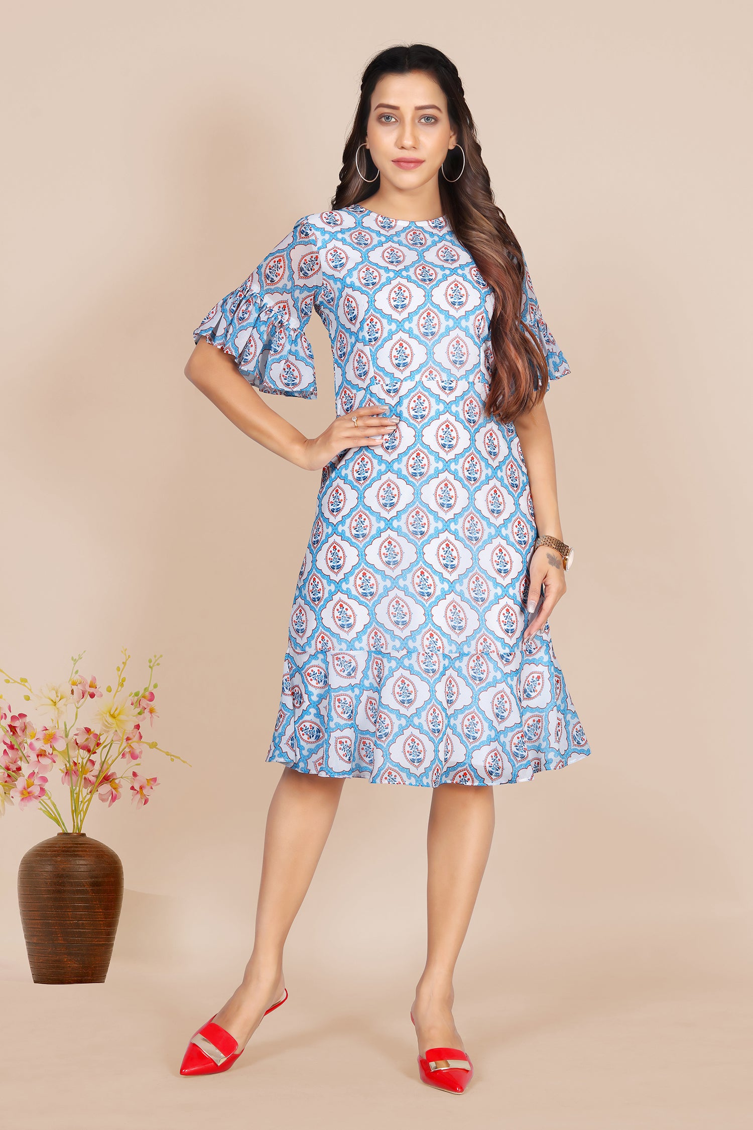 Buy Ishin Women's Georgette Mustard Asymmetric Floral Printed Dress Online  – ISHIN FASHIONS