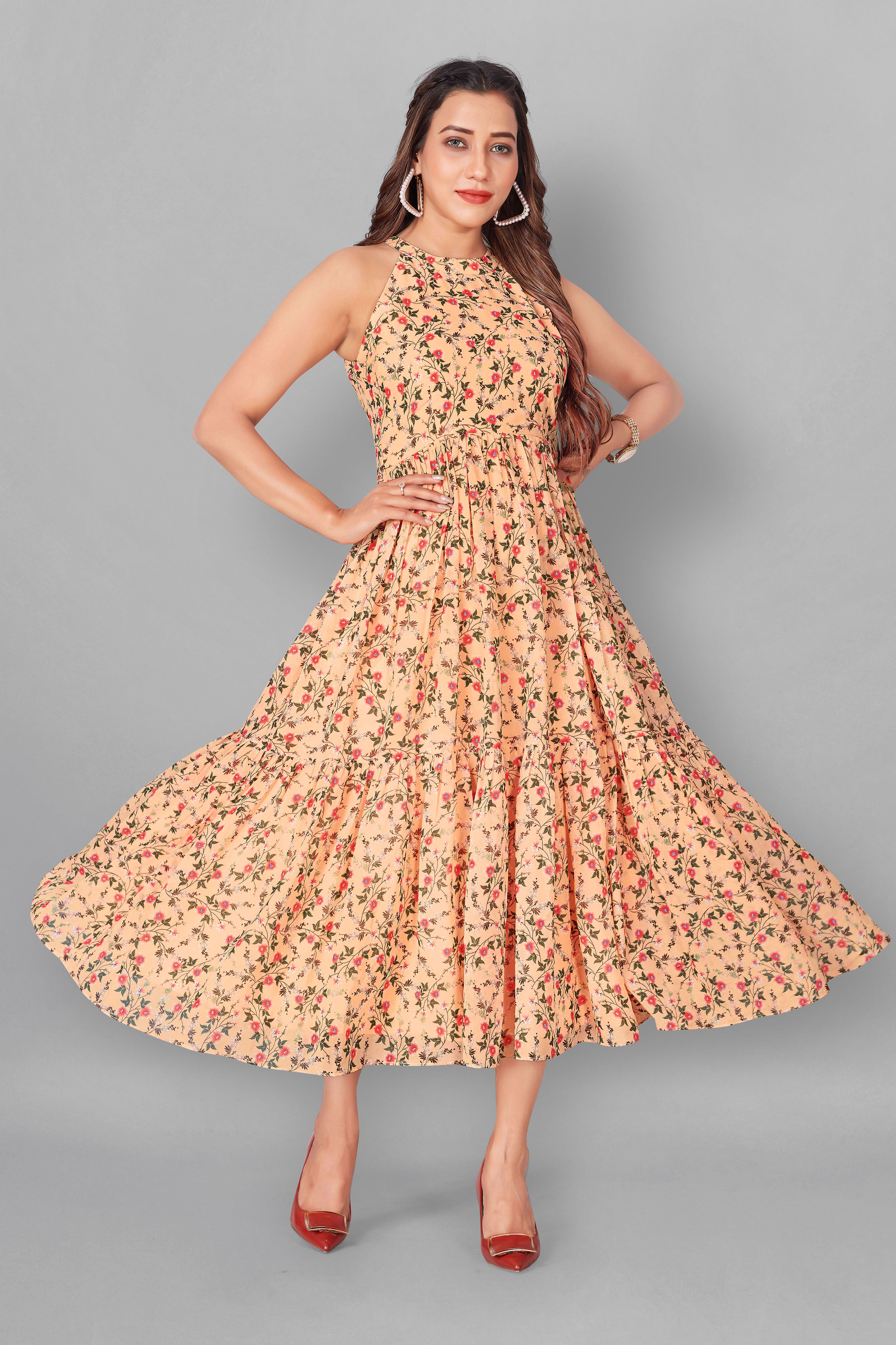 Buy Janasya Yellow Floral Print A-Line Dress for Women Online @ Tata CLiQ