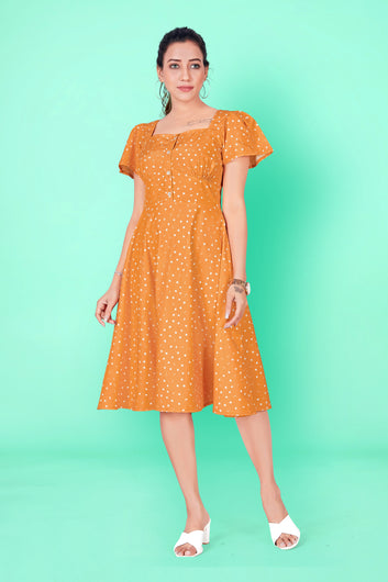 Women’s Orange Polyester Blend A-Line Dresses
