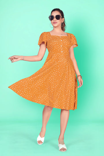 Women’s Orange Polyester Blend A-Line Dresses