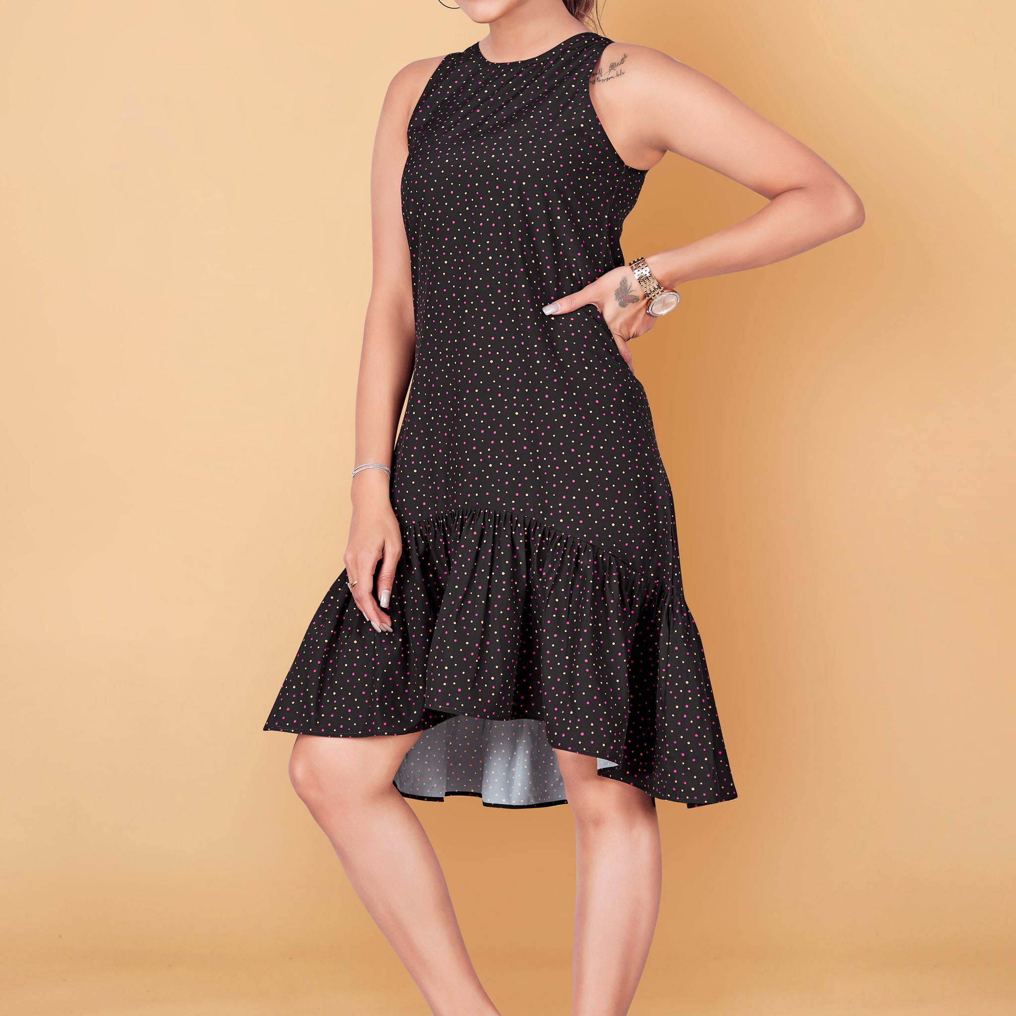 Women’s Black Polyester Blend Up and Down Dresses