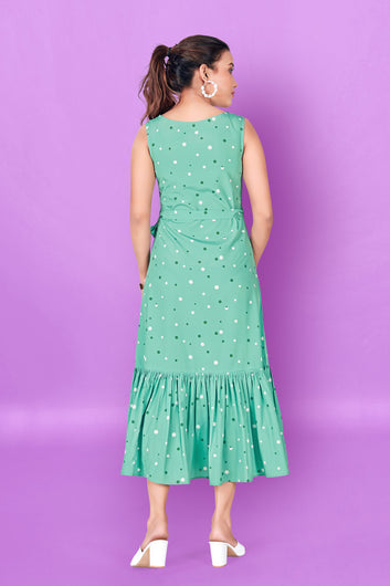 Women’s Mint Polyester Blend Polka Dot Print Ruffle Dresses