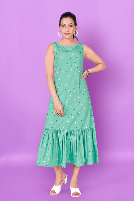 Women’s Mint Polyester Blend Polka Dot Print Ruffle Dresses
