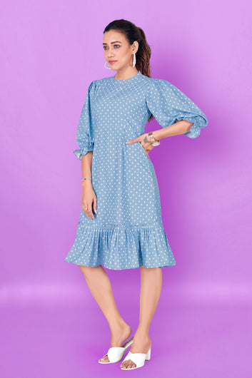 Women’s Sky Blue Polyester Blend Flowy Dresses