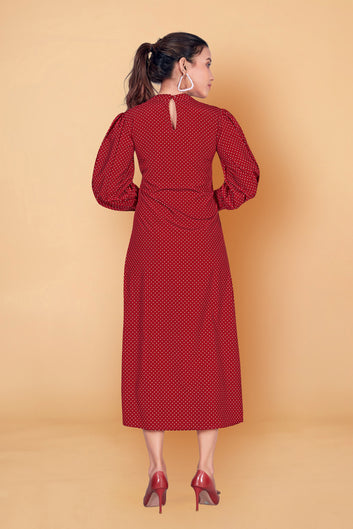 Women’s Maroon Polyester Blend Front Slit Dresses