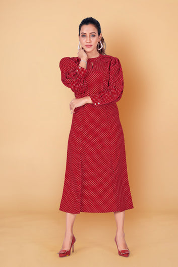 Women’s Maroon Polyester Blend Front Slit Dresses