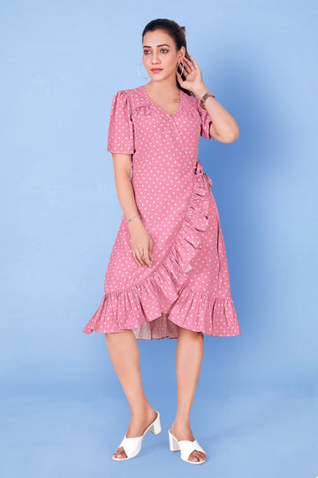 Women’s Baby Pink Polyester Blend Asymmetric Dresses